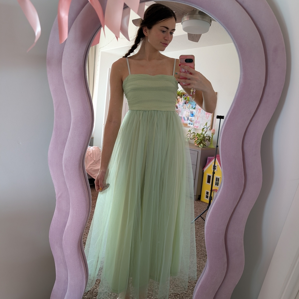 Whimsical Elegant Light Green Tulle Dress Size XS